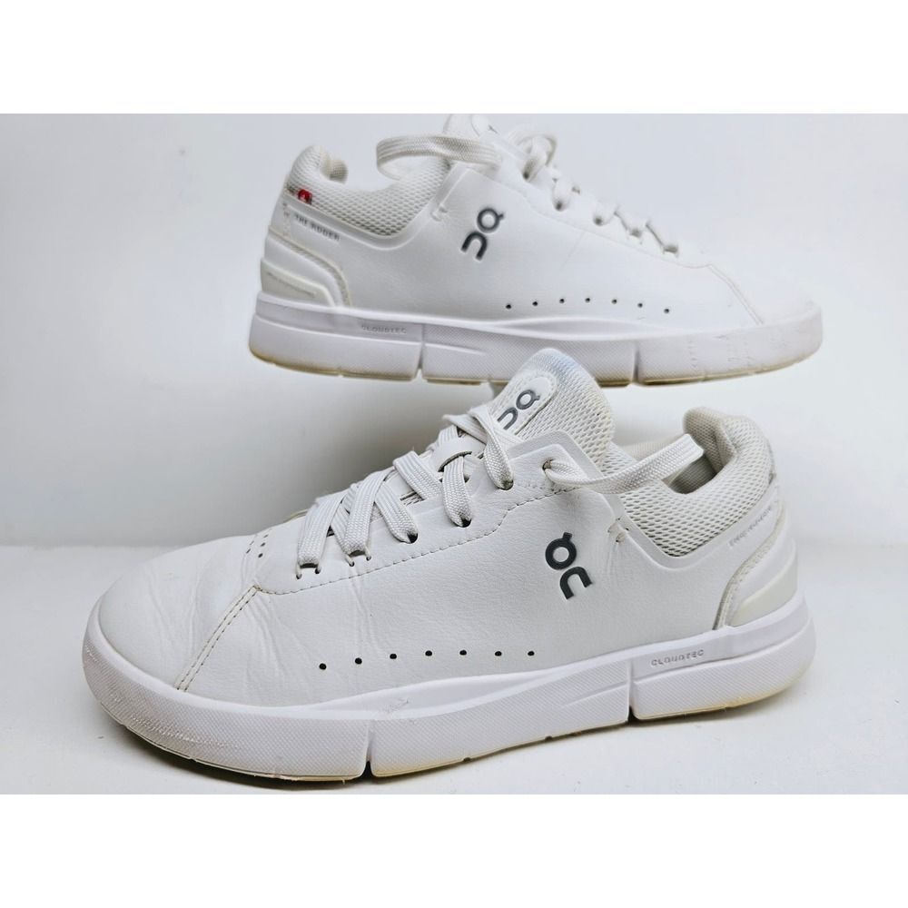 On Running White Low-Top Leather Athletic Sneakers